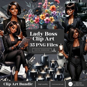 Zwarte vrouwen clipart, planner meisje clipart, Office meisje clipart, zwarte vrouwen Lady Boss clipart, zwart meisje clipart, Business Girl illustratie