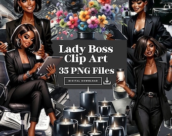Black Women Clipart, Planner Girl Clipart, Office Girl Clipart, Black Women Lady Boss Clipart, Black Girl Clipart,Business Girl Illustration
