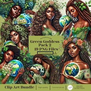 Black Girl Green Goddess  PNG  Graphics Transparent Clip Art, Commercial Use