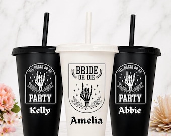 Gothic Hen Do Tumblers – Till Death do us Party / Bride or Die, Alternative Bridal Party Cups