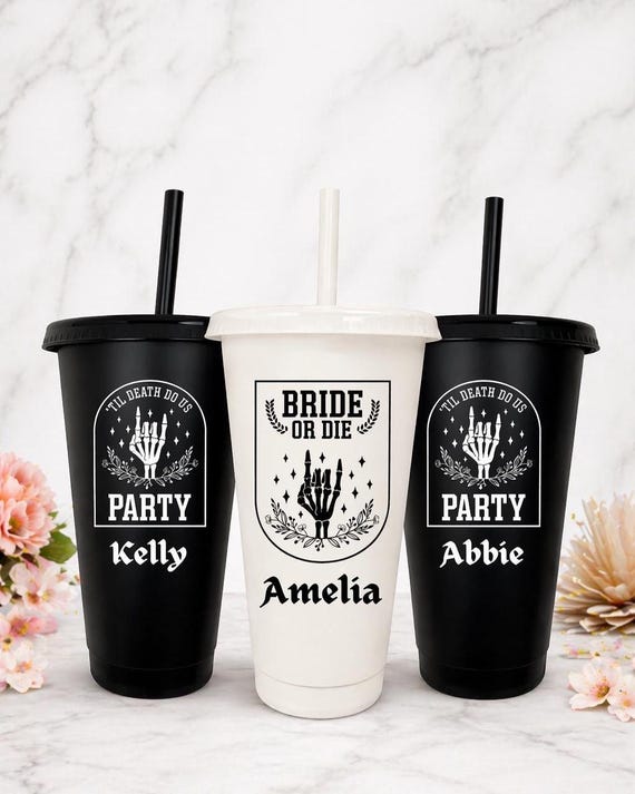 Gothic Hen Do Tumblers – Till Death do us Party / Bride or Die, Alternative Bridal Party Cups