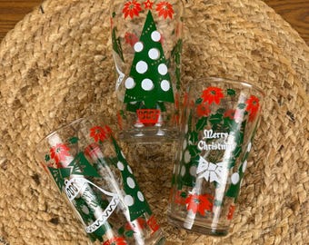 Vintage Hazel Atlas Christmas Tumblers (Set of 3), MCM Holiday Glasses