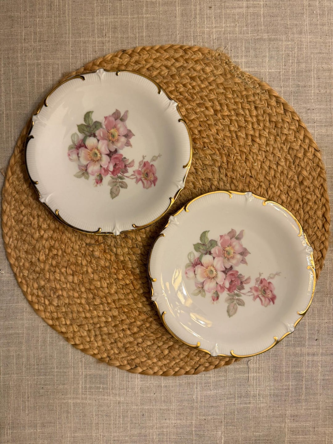Vintage Schumann Arzberg Wild Rose Plates - Set of 2 Gold Trimmed ...