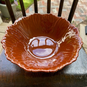 Vintage Steubenville Pottery Rust BrownOrange Woodfield Large 11&quot; Serving Bowl Salad Lettuce