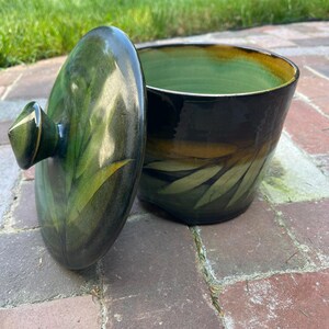 Grenadier Pottery Large Covered Crock Leaf Berkshires MA Fine Ceramics Studio Art
