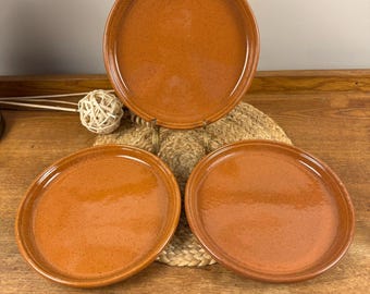Vintage Bennington Potters Stoneware Dinner Plates, Speckled Terracotta Glaze, Set of 3