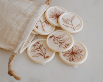 Lot de 10 sceaux de cire auto-adhésifs - coloris blanc nacré motif botanique