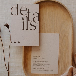 Aanpasbare uitnodigingsdetails van karton - bruiloft, verjaardag, feest - chic en modern - Design Font Collection