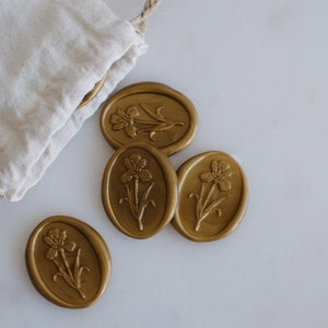 Lot de 10 sceaux de cire auto-adhésifs forme ovale avec fleur - couleur à personnaliser