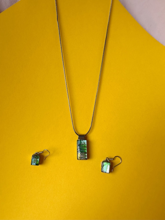 Fused Dichroic Glass Necklace and Earrings