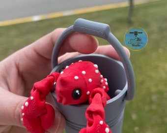 Red Lobster with Bucket 3D Printed Articulated Fidget Figure | Fidget Toy | Stress Toy | Lobster fidget | Flexi Lobster | Crustacean Toy