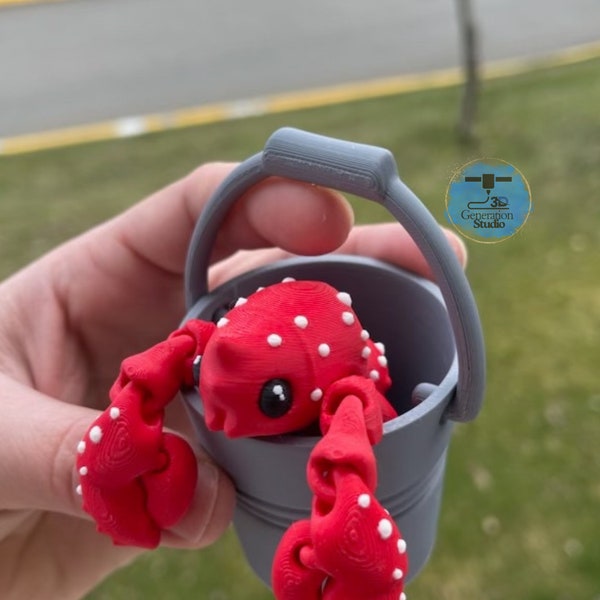 Red Lobster with Bucket 3D Printed Articulated Fidget Figure | Fidget Toy | Stress Toy | Lobster fidget | Flexi Lobster | Crustacean Toy