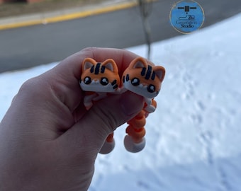 Cute Flexy Kitty Fidget Toy - 3D Printed Desk Accessory, Stress Reliever Tiny Articulating Animal Fidgets Printed Articulated Cute Baby Cat