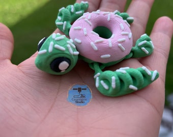 Cute Donut Turtle Fidget Toy | Articulated Cute | Colorful Donut Turtle  | Turtle Donut With Sprinkles  Unique 3D Stress Relief Sensory Toy