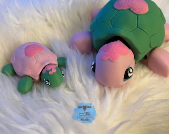 Charming Mommy & Baby Turtle Figurine Set - Perfect Gift for Moms | 3D Printed Articulated Cute Baby Turtle Fidget Toy