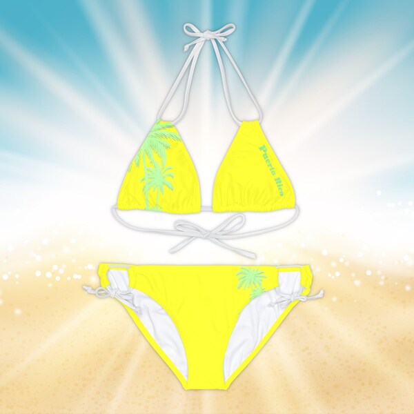 Puerto Rico Yellow and Green Strappy Bikini Set Vacation Swimwear