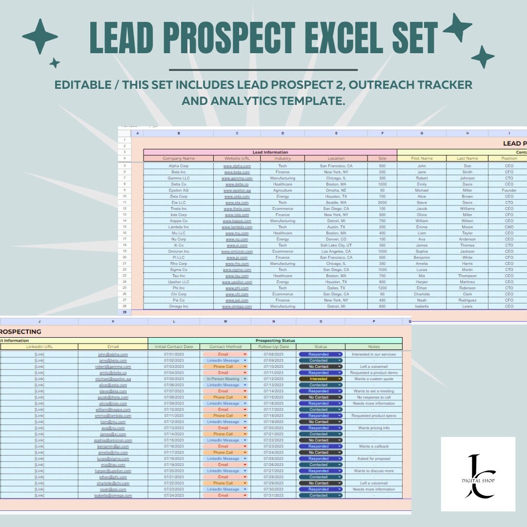 Lead Prospect Excel Set Template easy to Edit Lifetime Access - Etsy