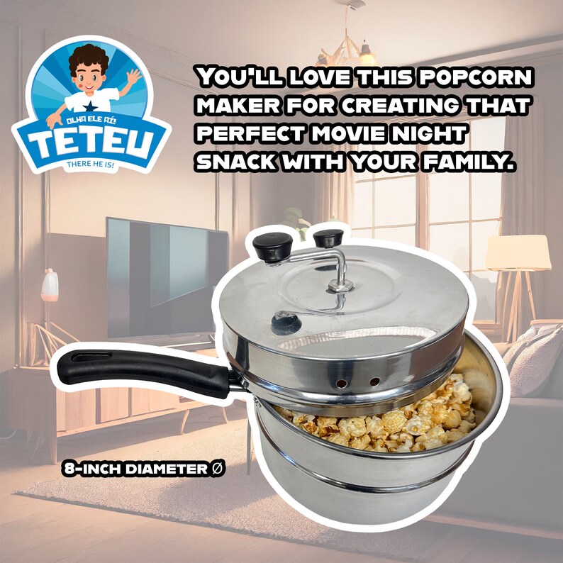 Teteu Popcorn Popper, Popcorn Maker With Manual Crank Handle, Gourmet