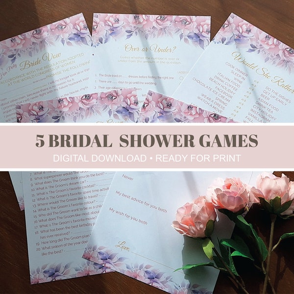 Rose Bridal Shower Games Bundle, Hen Party Game Pack, Bachelorette Party Fun, INSTANT Digital PDF DOWNLOAD, A4 and Letter format