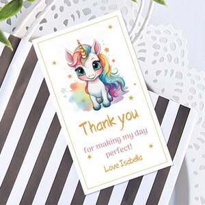 Unicorn Birthday Thank You Tag Party Girl Pink Unicorn Magical Party Editable Label Template Rainbow Canva Download