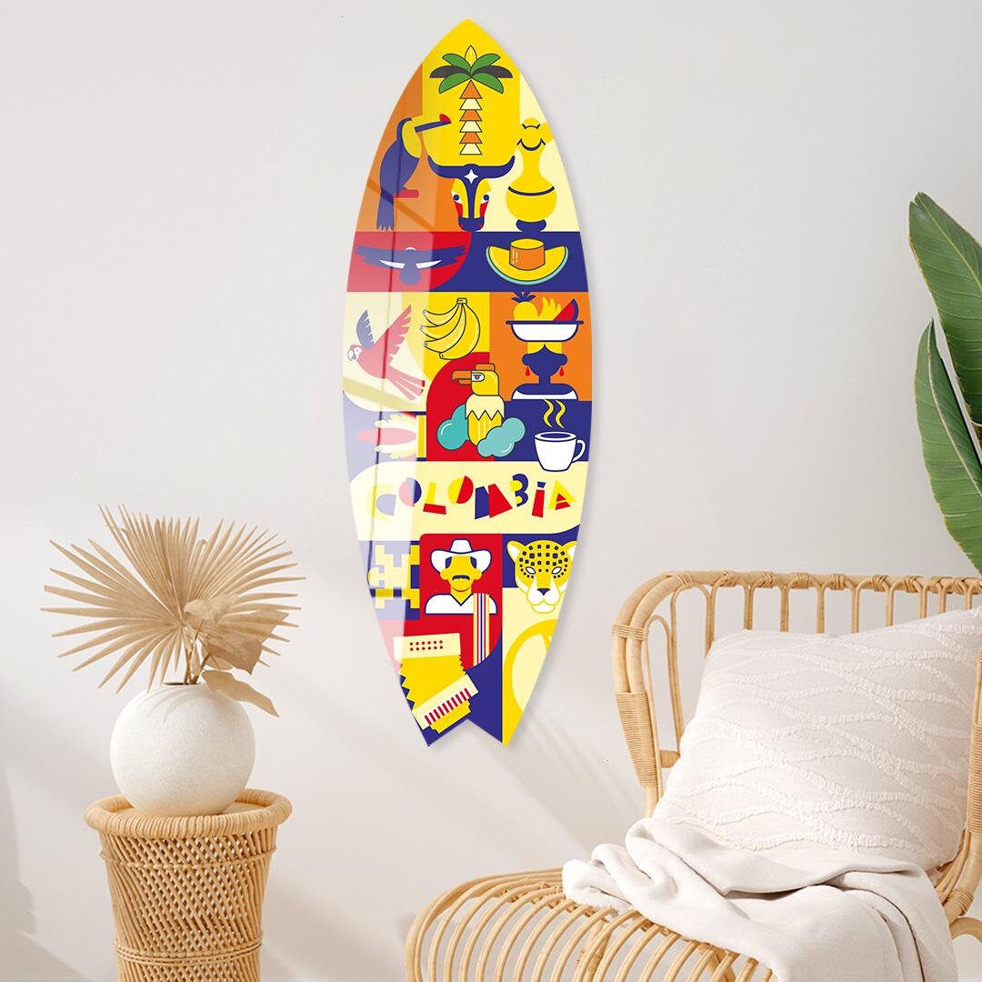 Kolumbien Thema Land Surfbrett Wand Kunst Dekorative Plexiglas Acryl Surfbrett Form Wandbehang Wand Kunst Dekor Neues Home Cafe Geschenk