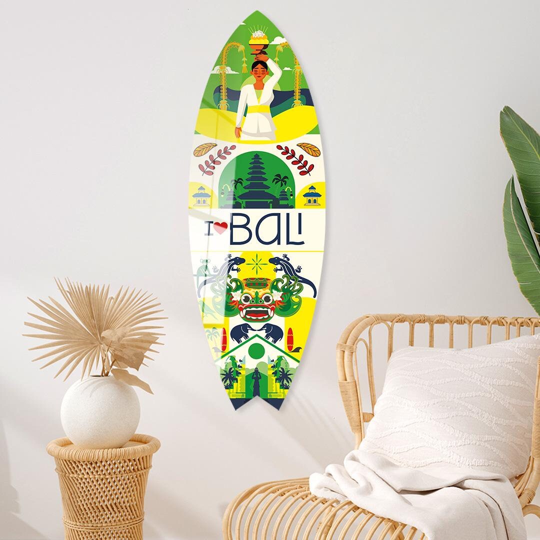Bali Theme Decorative Surfboard Plexiglass Acrylic Surfboard Shaped Wall Hanging Wall Art Decor Surfboard Wall Decor