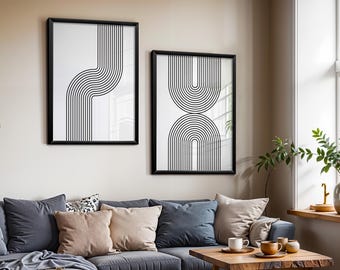 2 Stück Wand Kunst Set Holzrahmen Wand Kunst Malerei Wand Dekor Housewarming Geschenk Minimalistische Ink Style Line Art Wohnzimmer Dekor