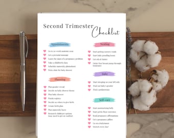 Second Trimester Checklist printable, Pregnancy Organizer, Maternity Planner, Baby Shower Gift, Expecting Mom Gift