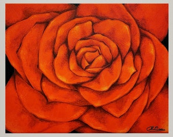 Quadro su tela dipinto a mano con colori acrilici: rosa di colore arancione. Opera unica!