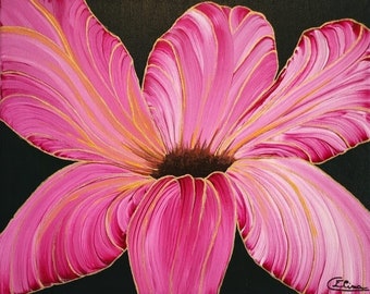 Hand painted picture on canvas: flower with golden details made with acrylic colours. Unique work.