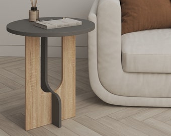 Contemporary Round Coffee Table | Modern End Table | Simple Wooden Nightstand Handmade Plywood Furniture | Tall Side Table