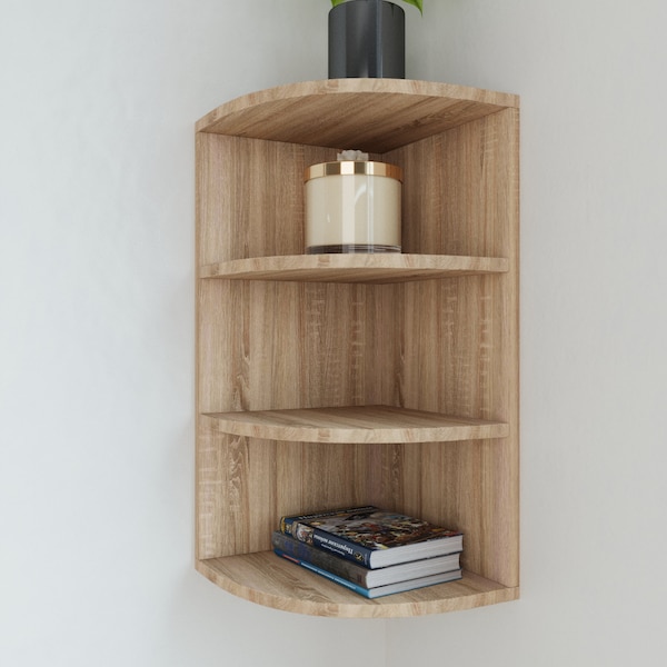 Corner Wood Shelf | Wall Mounted Book Case  | Floating Wall Shelf | Tiered Hanging Corner Shelves | Living Room Decor | Farmhouse Decor