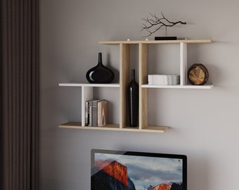 Modernes Wand-Bücherregal aus Sperrholz | Moderne Wanddekoration | Dekorativer Organizer für Wohnzimmer | Minimalistische schwebende Regale | Heimdekoration
