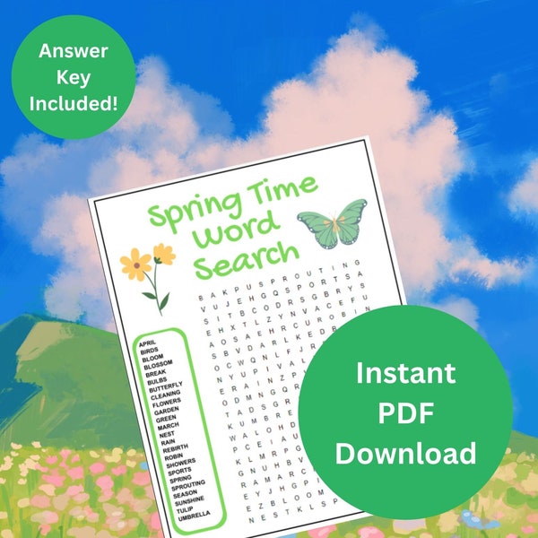 Spring Time Word Search, Spring Time Seek and Find, Printable PDF, Instant Download, Puzzle, Great Fun for Classrooms, Kids, Family