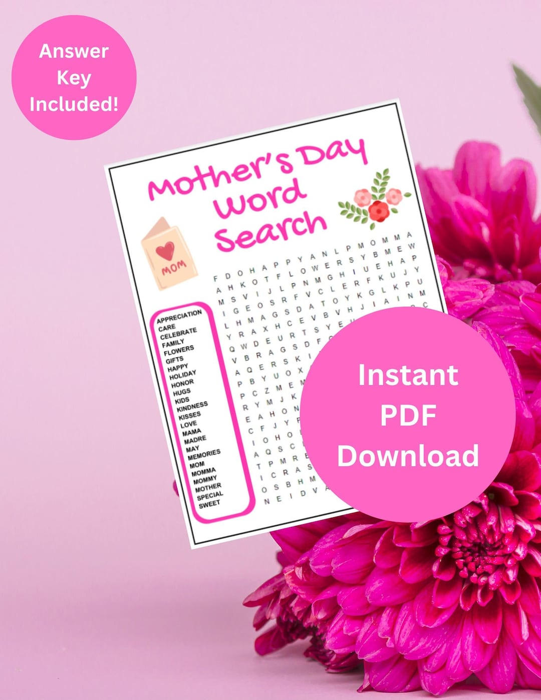 Mother's Day Word Search, Mother's Day Seek and Find, Mom's Day ...