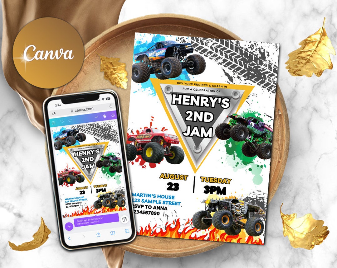 Monster Truck Birthday Party Invitation Monster Jam Invite Printable ...
