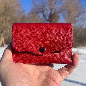 Cartera con broche de cuero Buttero de grano completo hecha a mano, cuero curtido vegetal italiano de grano completo cosido a mano, regalo artesanal cosido a mano, rojo