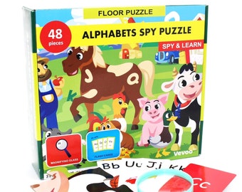 Alphabet Floor Puzzle – Farm Animals, Flashcards & Magnifying Glass