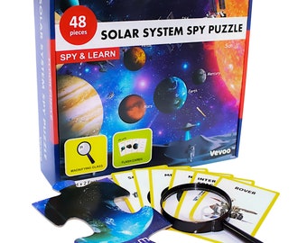 Solar System Spy Puzzle – 48 Piece Space Floor Puzzle with Flashcards