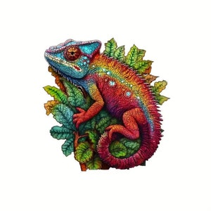 Wooden Jigsaw Puzzle Chameleon- Laser-Cut Handcrafted Basswood, Unique Animal Shaped Pieces- Eco-friendly sustainable gift