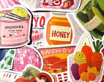 Food Stickers – Fruit & Vegetable Stickers for Journals and DIY Crafts – Tomato, Pickles, Strawberry