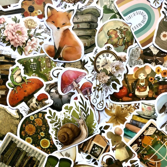 Cute Retro Floral Stickers, 50pcs Cottagecore Stickers Pack, Aesthetic Stickers for Phone Case, Laptop, Water Bottle & Junk Journal