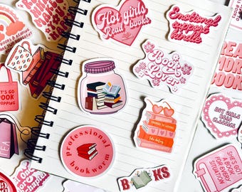 Pink Bookish Stickers Pack – Cute Reading & Spicy Book Stickers for Journal, Laptop and Kindle