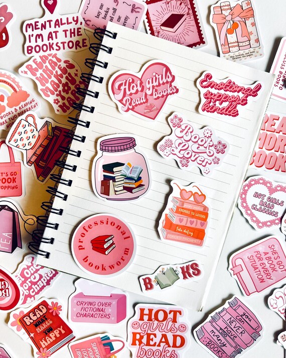 Pink Bookish Stickers Pack – Cute Reading & Spicy Book Stickers for Journal, Laptop and Kindle