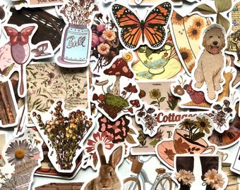 50pcs Cottagecore Stickers – Vintage Aesthetic, Cute Retro Waterproof Stickers for Journaling, Scrapbook, Water Bottle, Laptop & Phone