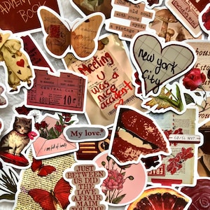 Red Aesthetic Stickers, 50pcs Coquette Stickers Pack, Downtown Girl Waterproof Stickers for Laptop, Water Bottle & Phone Case
