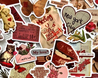 Red Stickers Pack, Coquette and Downtown Girl Aesthetic stickers for Water Bottle & Phone Case