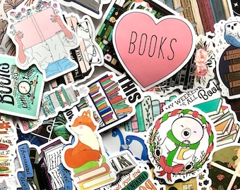 Bookish Stickers Set – Books and Animals Stickers for Laptop, Kindle & Junk Journal