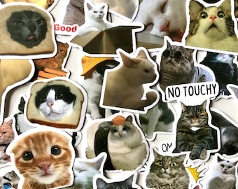 May include: A collection of cat stickers featuring various cat breeds and poses. The stickers include phrases like "Good", "No Touchy", and "Om".