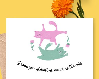 Tarjeta divertida de amor con gatos: postal humorística para San Valentín